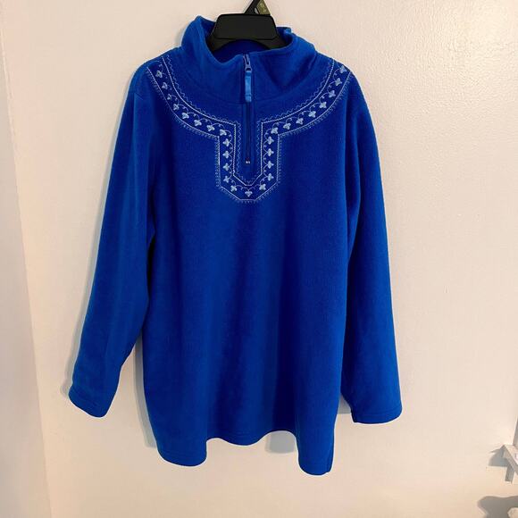White Stag Plus Fleece Jacket Womens Size 16W Blue Vintage Embroidered Pullover - Picture 1 of 7